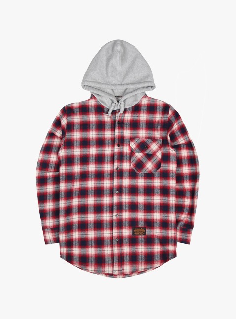 Flannel Hoodie Shrits - Navy/Red - Gray